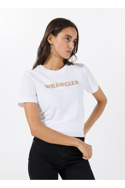 WRANGLER Bisiklet Yaka Ekru Kadın T-Shirt W2510176102-Regular Fit Big Logo T-