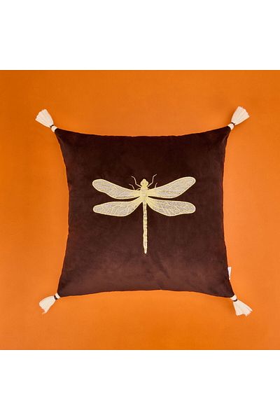 MATMEL Dragonfly Patterned Velvet Throw Pillow - Brown - 43X43 cm