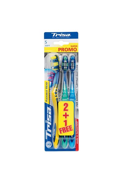 Trisa Flexible Head 3 Trio Soft Toothbrush 2 1 Free 617504 Multicolor