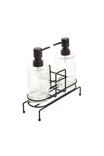 MATMEL Dozator de sapun lichid cu suport metalic - negru / transparent - 22 cm