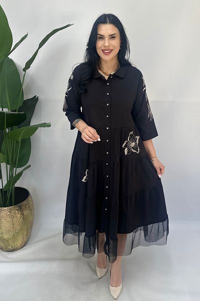 GÖKSEL Flower Embroidered Tulle Detailed Dress Plus Size