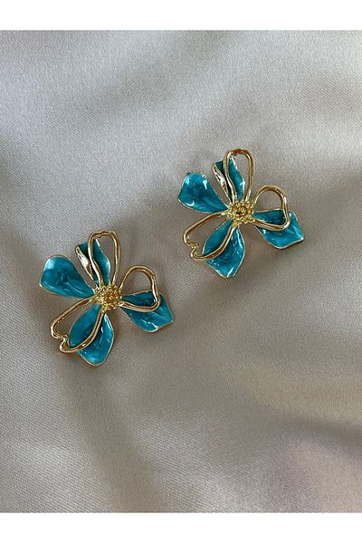 Twinssis Accessories Pearlescent Gold Flower Model Nail Earrings