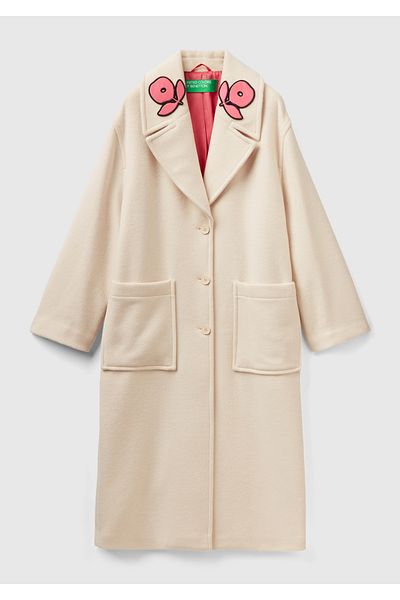 United Colors of Benetton Women's Beige Collar Floral Print Coat