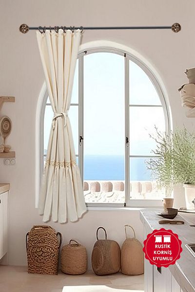 cotton maison Vintage φυσική κουρτίνα με δαντέλα και βολάν