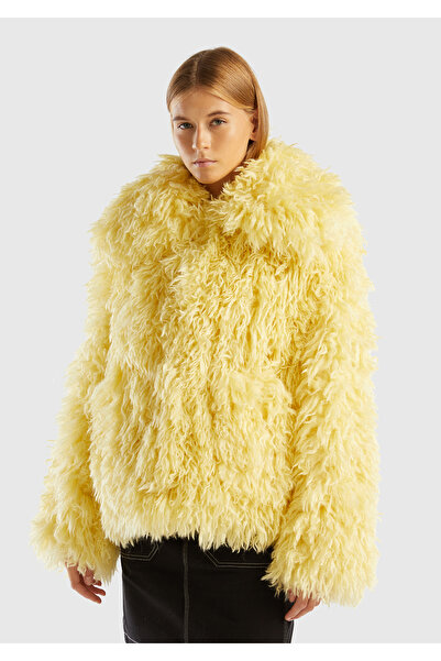 United Colors of Benetton Women's Yellow Collar Teddy Jacket