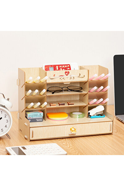 KidLe منظم سطح مكتب خشبي، حامل أقلام مكتبي، منظم تخزين أدوات مكتبية للمدرسة
