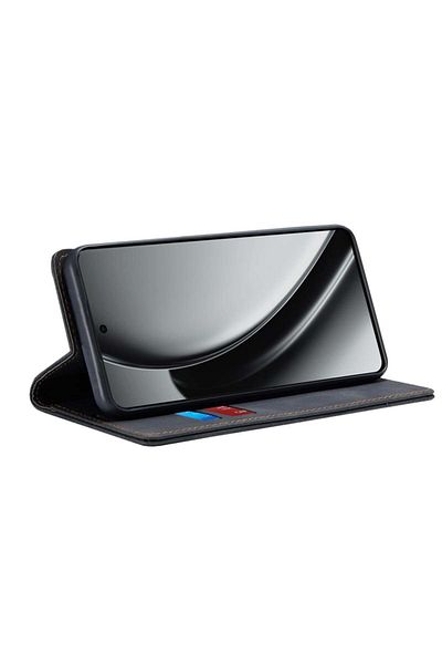 SKYDDAR INNOVATION Husă pentru Realme GT 6 / GT 6T, portofel moale, piele ecologică premium, tip carte, neagră, set de stickere