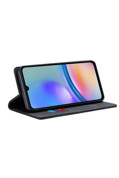 SKYDDAR INNOVATION Husă pentru Samsung Galaxy A05s, portofel moale, tip carte, piele ecologică premium, neagră, set autocolante