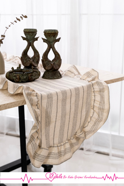 Mahila 40x125 تصميم أنيق، مفرش كبير الحجم، مفرش من الكتان بنسبة 100%، مفرش مزخرف