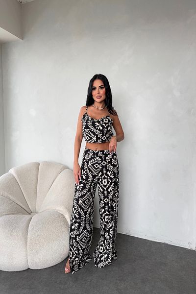 LİLA İSTANBUL Double Suit Viscose Fabric Patterned Summer Dress with Strap