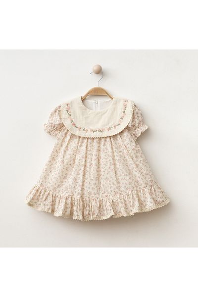 ALPİDS Baby Girl Collar Embroidered Floral Patterned Burning Dress 9/24 Months
