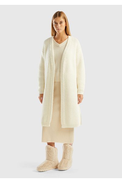 United Colors of Benetton White Alpaca Wool Women's Long Cardigan