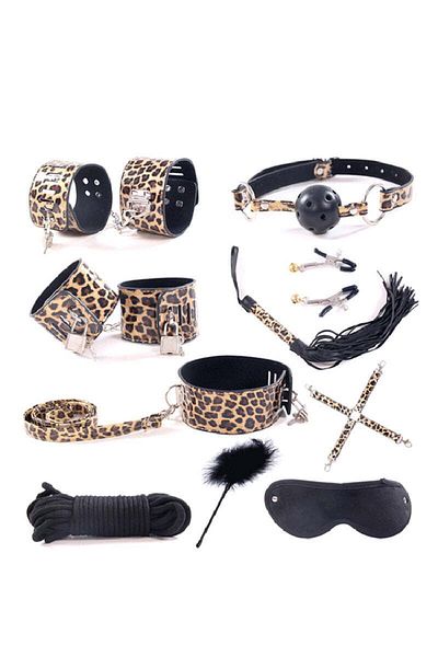 WildFashion Set fetish/BDSM din 11 piese, din piele ecologica cu print leopard, TOY72-899