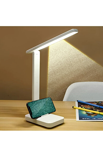 BEKAZE 380mm USB Şarjlı ve Parlaklık Ayarlı 3 Renkli LED Masa Lambası, Organizer
