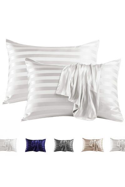 COOYA Imitation silk envelope pillowcase,polyester fabric,skin-friendly and soft,102*51cm,white stripes