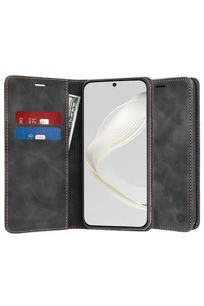 SKYDDAR INNOVATION Case for Huawei nova 11 / nova 12s, Soft Wallet, Eco Premium Leather Card Type, Black, sticker set