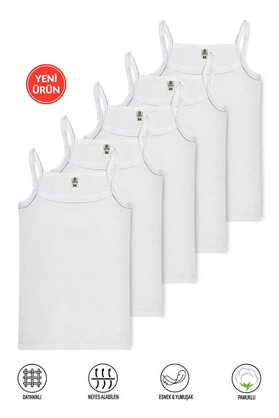 ÖZKAN underwear Özkan 43026 5 Pack Girl's Cotton Lycra Single Jersey Flexible Comfortable String Strap Undershirt