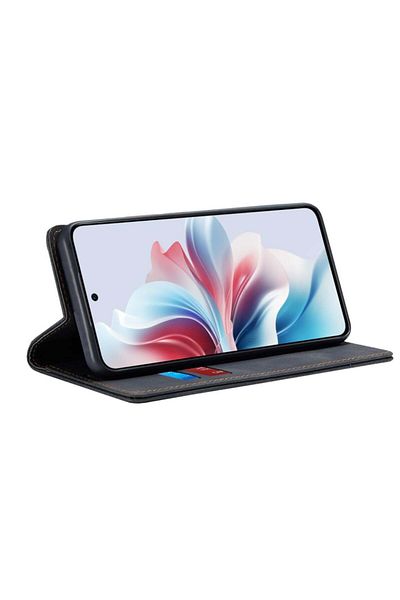 SKYDDAR INNOVATION Husă pentru Oppo Reno11 F, portofel moale, piele ecologică premium, tip card, neagră, set de autocolante