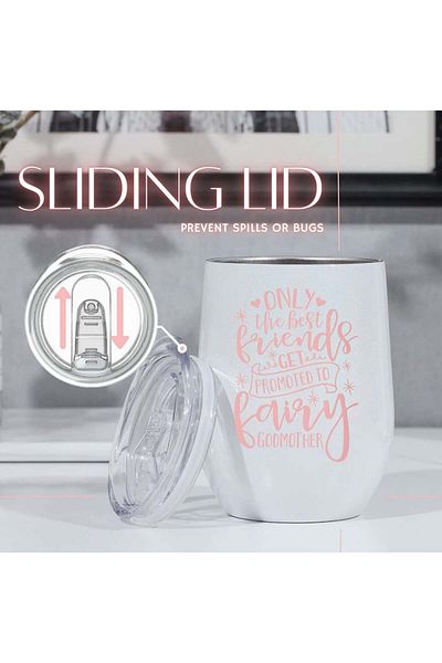Thermal mug with Onebttl message, stainless steel, white/pink, 11.5 x 8 cm