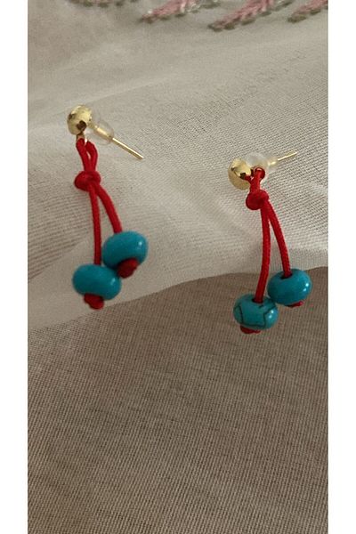 BAE ATOLYE Turquoise Beaded Red Rope Earrings