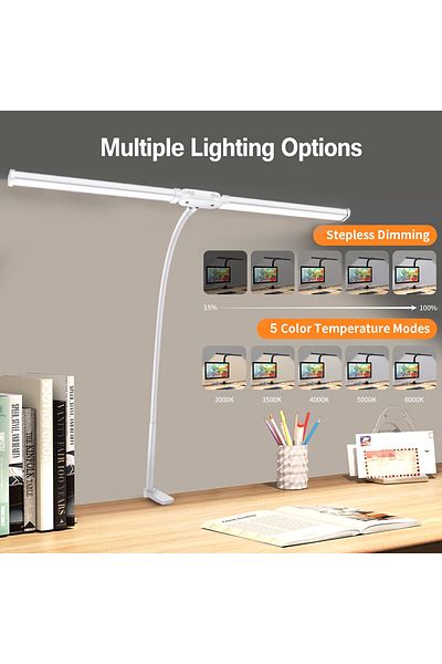 Choice Dimmable White 2 Head Double Head LED Clip Remote Control Desk Lamp Architect Table Lamp for Home Of