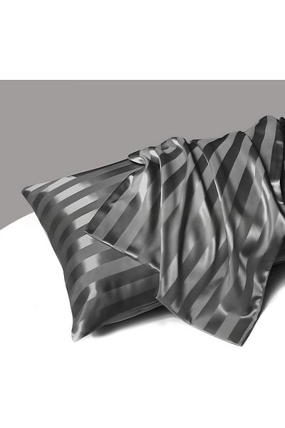 COOYA Imitation silk envelope pillowcase,polyester fabric,skin-friendly and soft,102*51cm,gray stripes