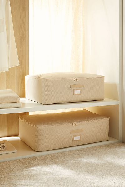 Ocean Home Textile Πακέτο με 2 Μπεζ μαξιλάρι βάσης ψαροκόκκαλο, πάπλωμα, πουλόβερ Hurcu