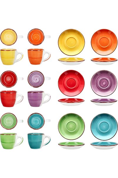 Tavola Espresso cups and plates coffee set of 6 + 6 mugs with plates 90 ml COLORS