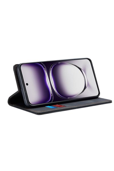 SKYDDAR INNOVATION Husă pentru Oppo Reno12, portofel moale, piele ecologică premium, tip card, neagră, set de autocolante