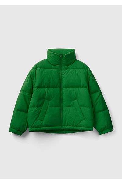 United Colors of Benetton معطف منتفخ نسائي مملوء بالريش الأخضر