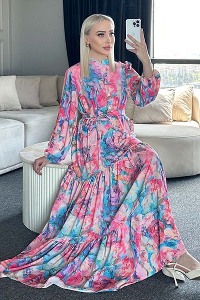 benguen Φόρεμα Hijab με σχέδιο Ροζ 530-1