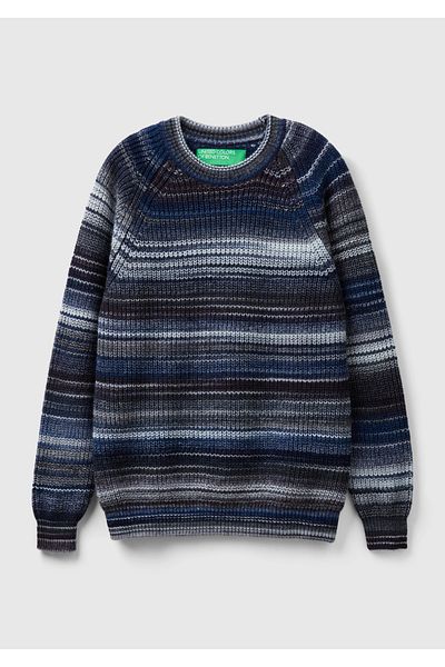 United Colors of Benetton Мъжки пуловер от тъмносин вълнен микс с ръкав реглан