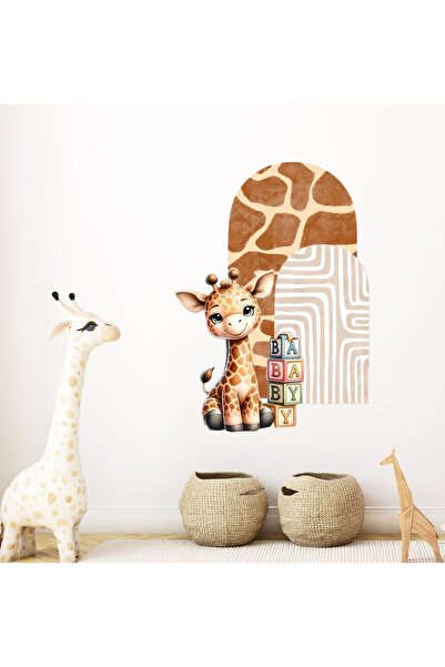 aiki Bebek & Çocuk Odası Zürafa Desenli Baby Yazılı Arka Fon Duvar Sticker