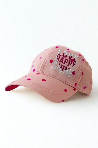wakawakakidsstore Heart Patterned "Love Happy Shine" Written Girl's Hat