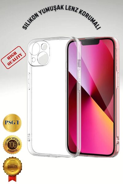 PSGT Apple (Iphone 13) Uyumlu Kılıf Transparent Soft Şeffaf Lenz korumali