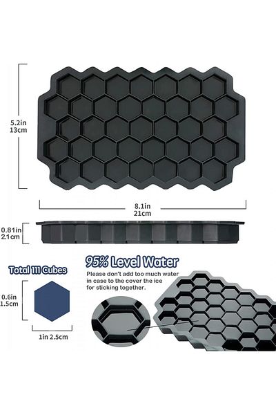 AcrossSea Set of 3 ice cube trays with lids AcrossSea, hexagonal, silicone, black, 13 x 21 cm