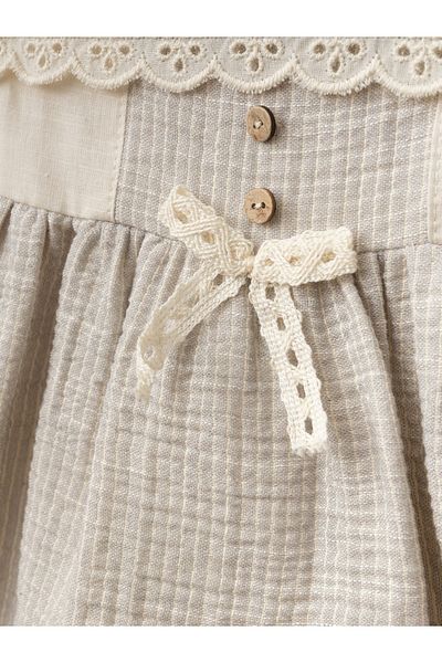 ALPİDS Baby Dress Striped Muslin Square Collar Zippered Dress