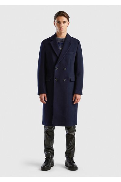United Colors of Benetton Navy Blue Men's Double Breasted Coat