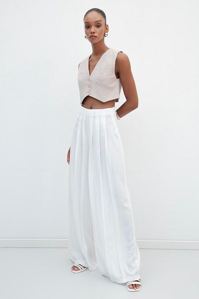 Ladies&Gentlemen Pleated White Loose Trousers