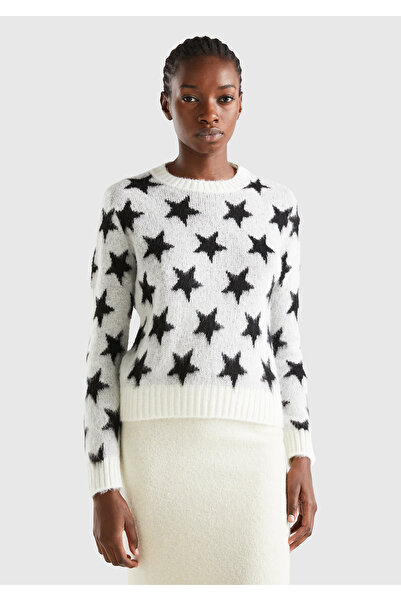 United Colors of Benetton Pulover alb pentru femei, amestec de lână, cu model...