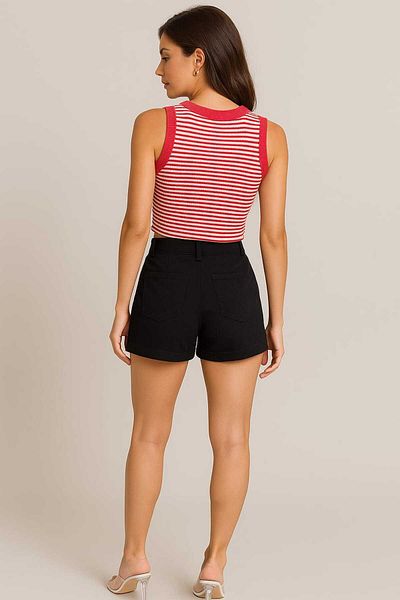 gigigiyim Striped Patterned Sleeveless Women's T-Shirt Red