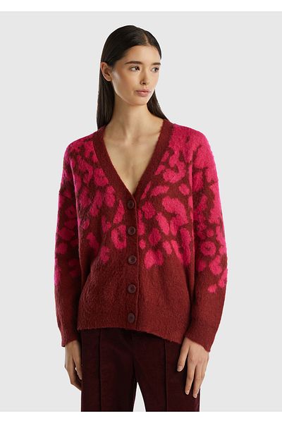 United Colors of Benetton Cardigan pentru femei în amestec de fucsia și Moher