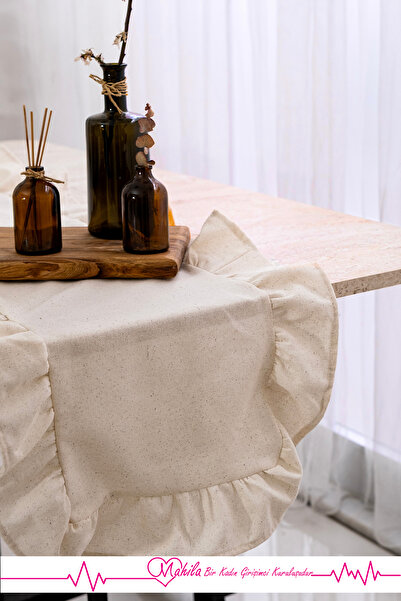 Mahila 40x125 تصميم أنيق، مفرش كبير الحجم، مفرش من الكتان بنسبة 100%، مفرش مزخرف