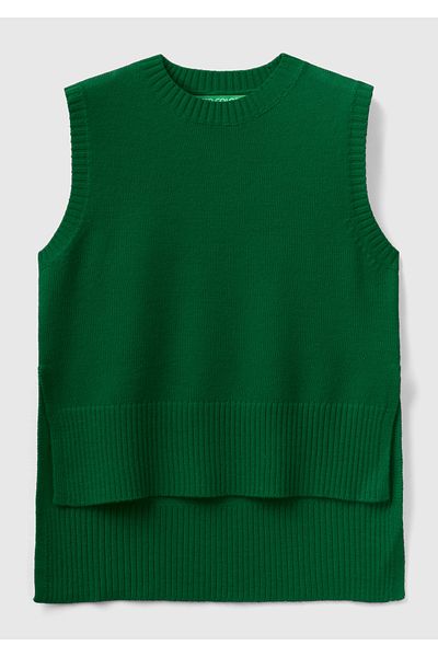 United Colors of Benetton Green Wool Blended - Long Back Women's Sweater