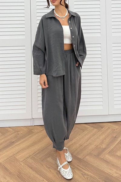 Suzi Women's Anthracite Oversize Shirt Shalwar Pants Trousers Suit 50957