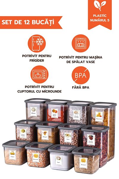 Ginza Maison Set Of 12 Food Boxes (4X500, 4X1200, 4X1750), Anthracite Transp, 1 Spare Lid And 25 Gift Tags
