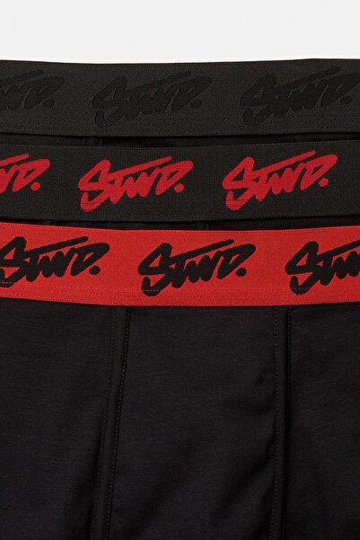 Pull & Bear 3'lü siyah STWD logolu boxer paketi