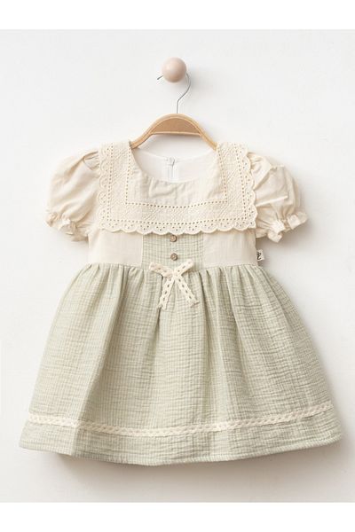 ALPİDS Baby Dress Striped Muslin Square Collar Zippered Dress