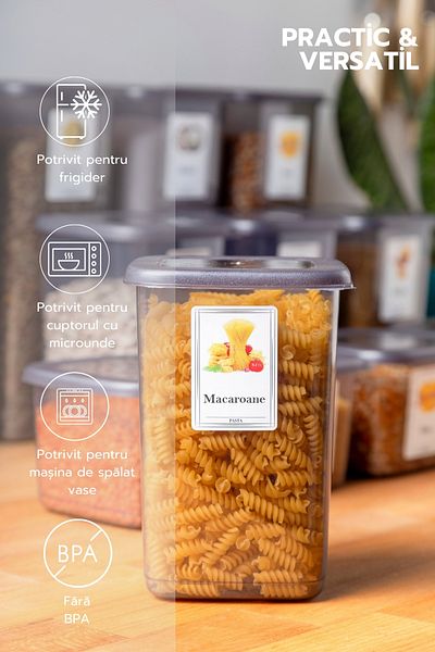Ginza Maison Eko Set Of 12 Food Boxes (4X1750, 4X1200, 4X500 ML), 25 Gift Tags, Anthracite, Square Lid