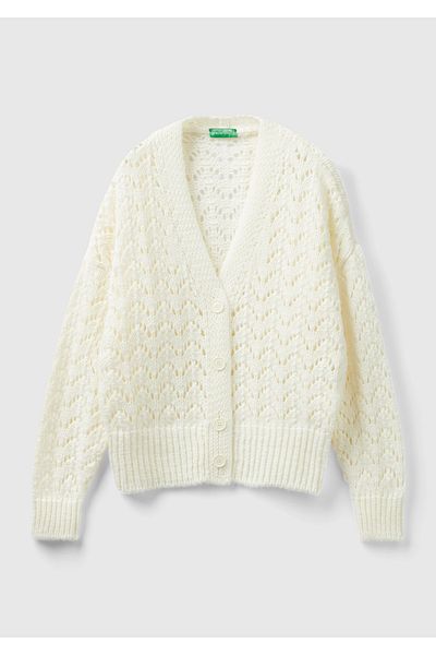 United Colors of Benetton Cardigan alb ajurat pentru femei